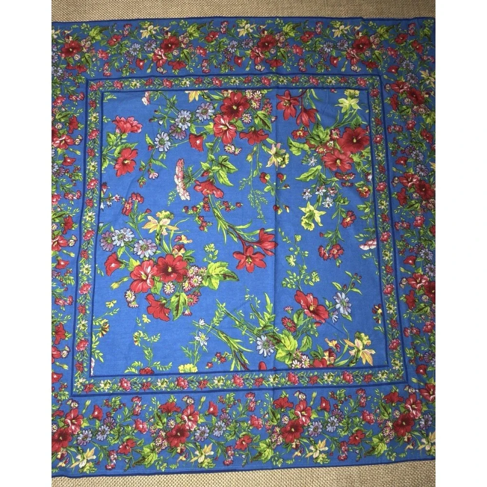 April Cornell Graceful Garden Tablecloth Blue Floral Cloth‎ Square 36x36 Cottage